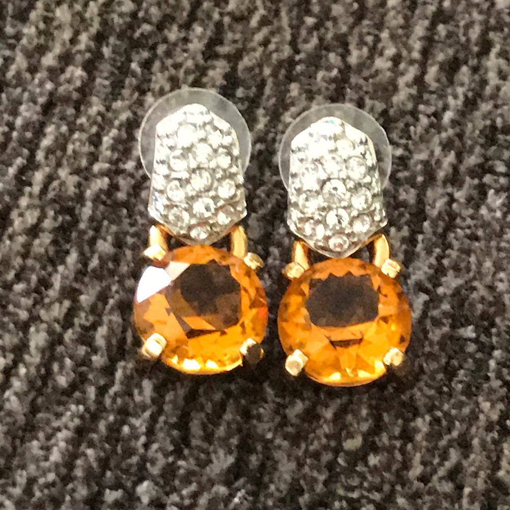 Swarovski gold tone topaz crystal earrings